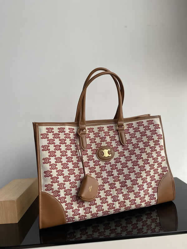 Fake Celine Brown Cabas Triomphe Embroidered Fabric Horizontal Handbag